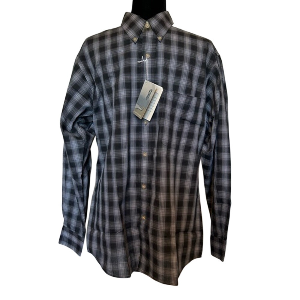 River Trader Mens Nor'easter Plaid Button Down Shirt Black Grey Size M NWT